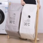 Panier à linge double grilles avec support en bois pratique – Image 2