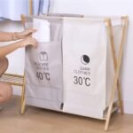 Panier à linge double grilles avec support en bois pratique – Image 3