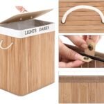 Panier à linge pliable en bambou 2 sections – Image 5