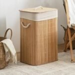Panier à Linge Rectangulaire Pliable en Bambou avec Couvercle