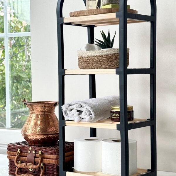 Étagère de rangement 4 niveaux en bois avec poignée en PVC