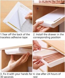 Tiroir coulissant auto-adhésif sous bureau – Rangement discret et pratique pour optimiser votre espace - Image 5