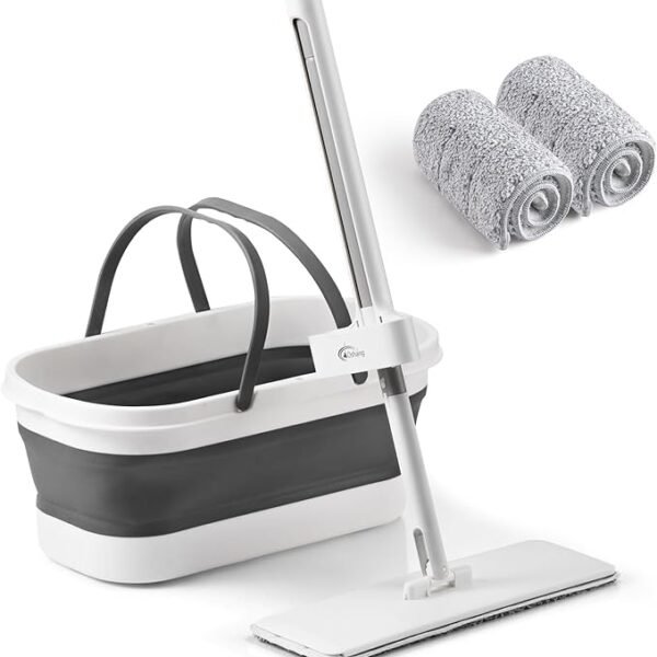 Balai serpillière plat auto-essoreur avec seau pliable