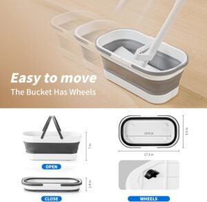 Balai serpillière plat auto-essoreur avec seau pliable – Image 3