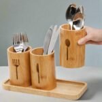 Porte-ustensiles en bois bambou pour cuisine