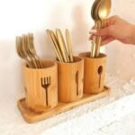 Porte-ustensiles en bois bambou pour cuisine – Image 3