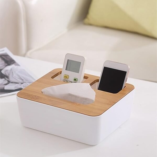 Boîte à mouchoirs multifonctionnelle avec couvercle en bambou