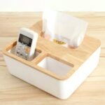 Boite à mouchoirs en PVC avec couvercle en bambou multifonctions... – Image 5