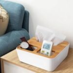 Boite à mouchoirs en PVC avec couvercle en bambou multifonctions...