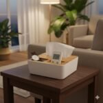 Boite à mouchoirs en PVC avec couvercle en bambou multifonctions... – Image 2