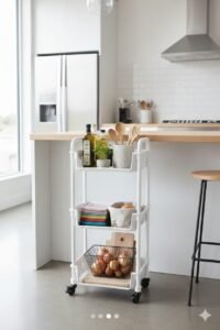 Chariot de rangement 3 niveaux en PVC avec roulettes multifonctions