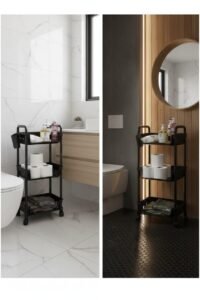 Chariot de rangement 3 niveaux en PVC avec roulettes multifonctions – Image 4