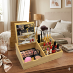 Boite de rangement maquillage en bambou avec miroir... – Image 6