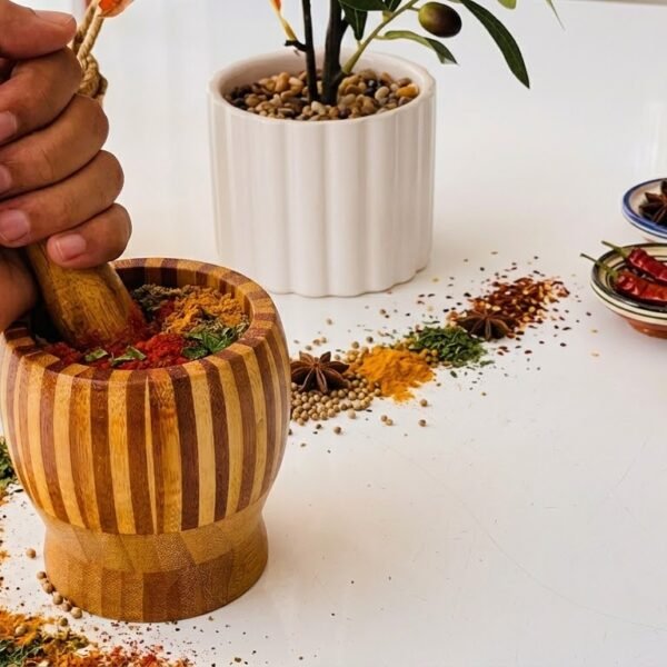 Mortier et Pilon en Bambou Rayé