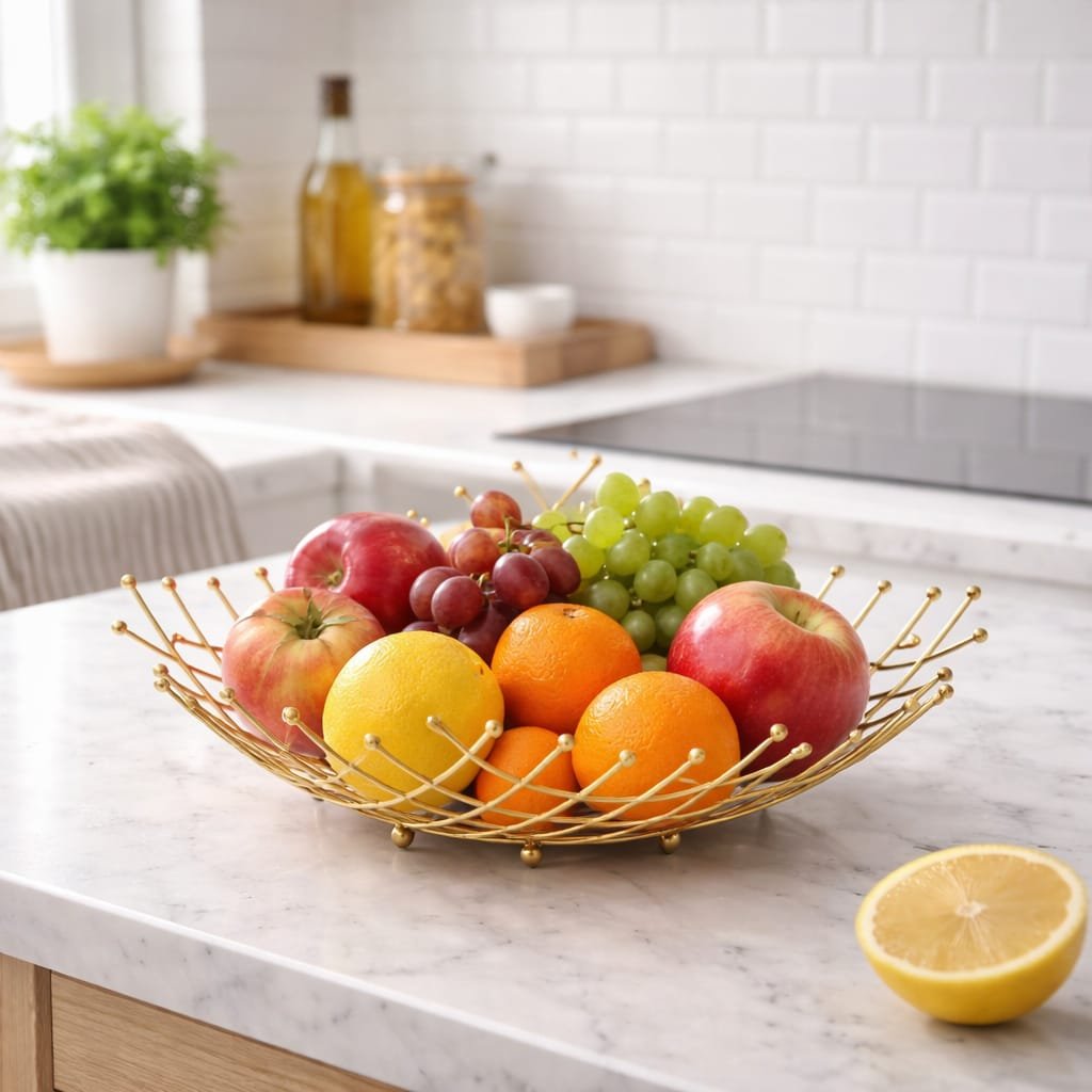 WhatsApp Image 2026-04-09 at 14.27.01 Corbeille à Fruits Géométrique Dorée 27cm – Image 1